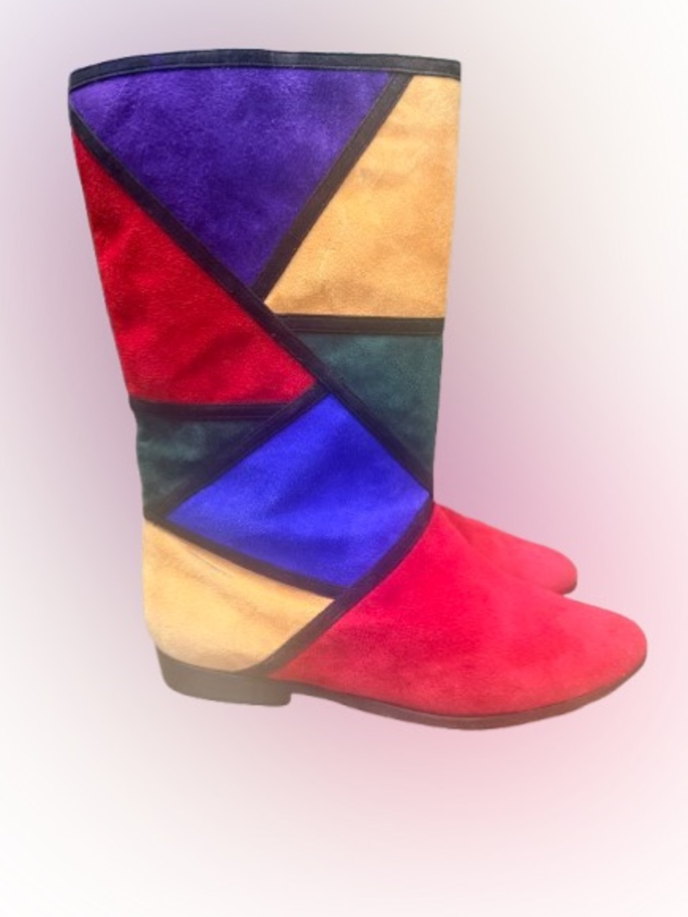 Vintage Vaneli Colorblock Patchwork Suede Boots 8.5 Geometric Tall Leather Italy